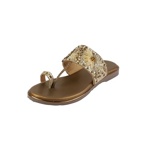 Mochi Women Antique Gold Chappals UK/4 EU/37(35-2374)