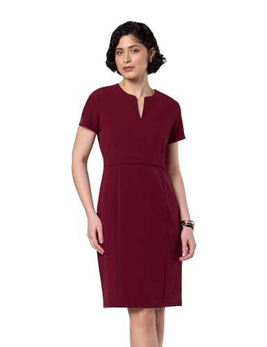 Symbol Premium Women's Sheath Dress (Knee Length | Desk-to-Dinner) (Available in Plus Sizes) (SBP-SS25-WDR-119_Maroon_4XL)
