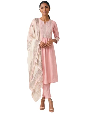 Max Women Embroidered A-line Kurta Set with Dupatta (Pink_XXL)