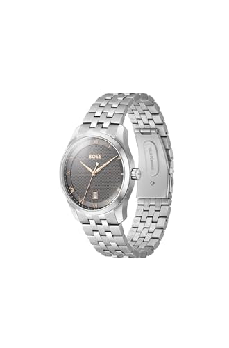 BOSS Principle Qtz Basic Calendar Grey Round Dial Men's Watch|Stainless Steel Material|Silver Color Band - 1514116