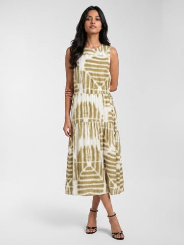 Max Women Printed Midi Dress (White_XS)