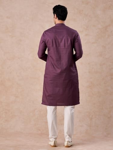 Manyavar Men's Cotton Self-Design Traditional Kurta Pyjama Set (Purple,XL)