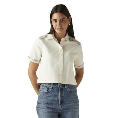 Levi's Women's Embroidered Off-White Spread Collar Shirt