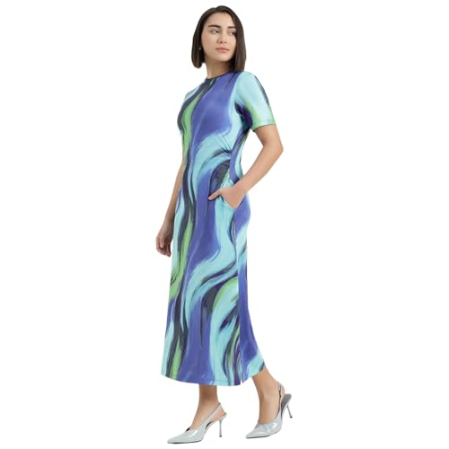 United Colors of Benetton Round Neck Swirl Print Dress (Size : S) - 26P3099W3950I902 Multicolour