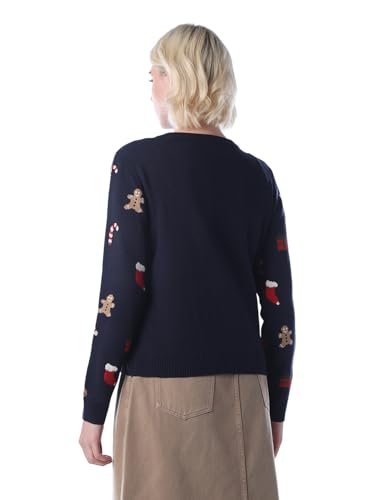 ONLY Women's Self Design Regular Fit Navy Blue Sweater
