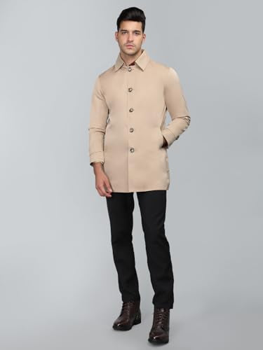 CHKOKKO Winter Wear Single Breasted Notch Lapel Tweed Pea Trench Long Coat For Men Camel M
