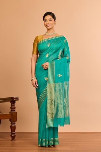 Taneira Women Green Silk Cotton Chanderi Woven Saree with Unstitched Blouse Piece (SAPH04AA5585-Green)