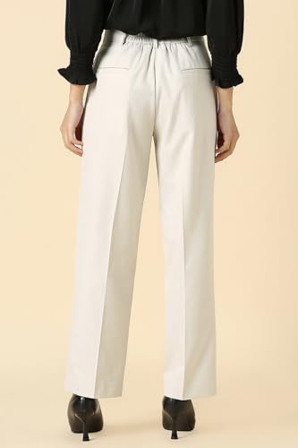 Women White Textured Formal Trousers
