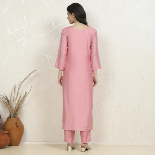 Biba Women's Pink Silk Blend Machine Embroidered Unstitched Suit Set