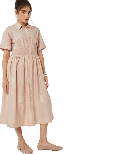 Max Women Embroidered Shirt Dress(Pink_L)