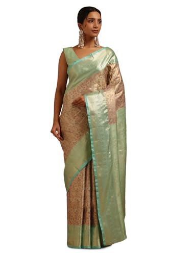 Soch Womens Beige Silk Blend Floral Zari Woven Saree