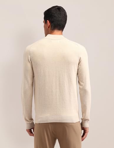 U.S. POLO ASSN. Mens Beige Heathered Mock NeckLong SleeveCasual Cotton Regular Fit Sweater (USSWE2247_Beige_3XL)