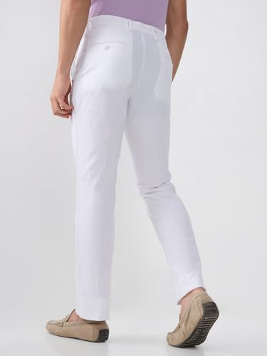 Park Avenue Men Slim Fit Structure Pattern Pure Cotton Flat Front Casual Trouser White