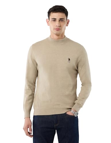 U.S.Polo Association Men's Solid Regular Fit Sweater (USSWE2449_Beige_2XL)