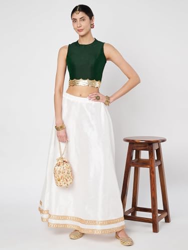 studio rasa Women's Silk Blend Embellished Readymade Blouse for Wedding Festive (TPWC425BL22S_Green_Small)