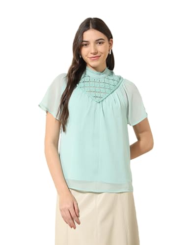 U.S. POLO ASSN. Women Lace Detailed Top (UWAW24TOP213_Blue_S)
