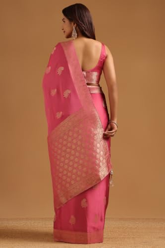 Soch Womens Onion Pink Satin Botanical Zari Woven Saree