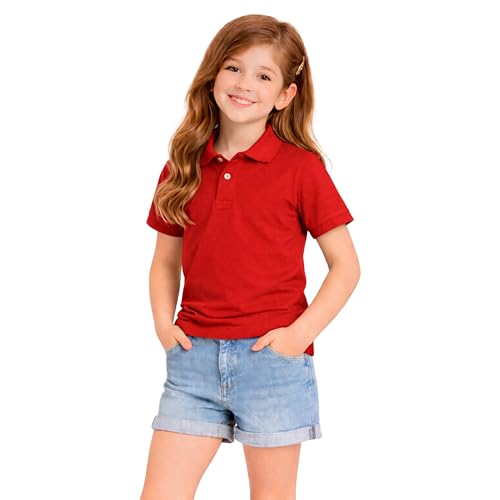 Kids Girls Polo T-Shirt | Half Sleeves | 100% Organic Cotton Rich Bio-Wash Fabric | Ultra Soft & Breathable | Regular Fit | Plain Solid Color Casual Wear(5-6Year, Red)