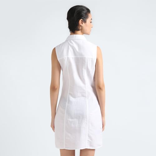 Calvin Klein Linen White Solid Shirt Collar Sleeveless Women Shirt Dress (XL)