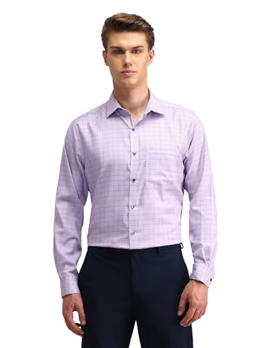 Arrow Men's Purple Checkered Spread Collar Collared Neck Full Sleeve Formal Cotton Regular Fit Shirt (ARAISH0177_Purple_44)