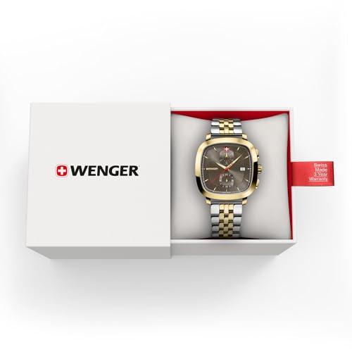WENGER Vintage Classic Chrono | Swiss-Made Men's Chronograph Wrist Watch | Squircle Case, Quartz, Black Dial, 40mm, 50M Water Resistant | Multi-Colour Strap | 01.1933.106