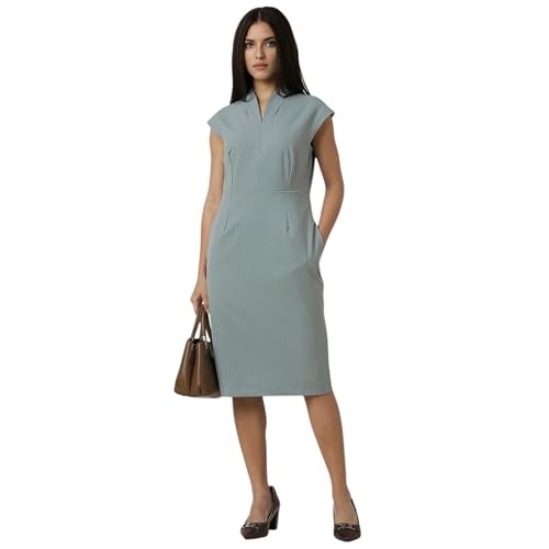 Van Heusen Women Grey Solid Knee Length Formal Dress