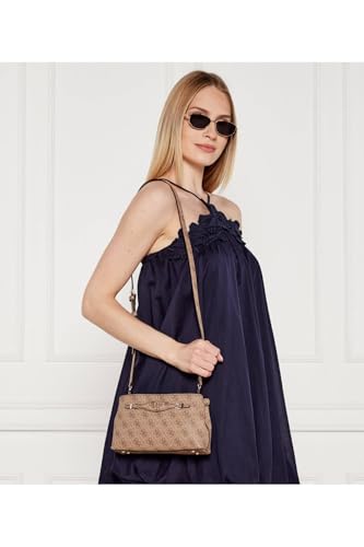 GUESS Latte Logo Printed Katya Top Zip Crossbody Bag