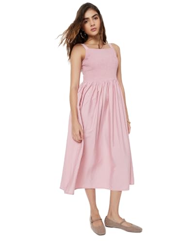 Max Women Smocked A-line Dress (Pink_S)
