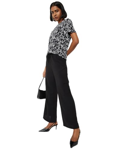 Max Women Solid Wide Leg Cargos (Black_XL)