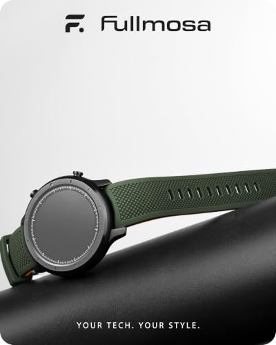 Fullmosa 20mm No‑Gap Curved Silicone Watch Strap (Army Green) | [No Watch] Premium Watch Band for Samsung Galaxy Watch 7/6/5/4 40mm 44mm,Garmin Vivoactive,Noise ColorFit Ultra,boAt Vertex