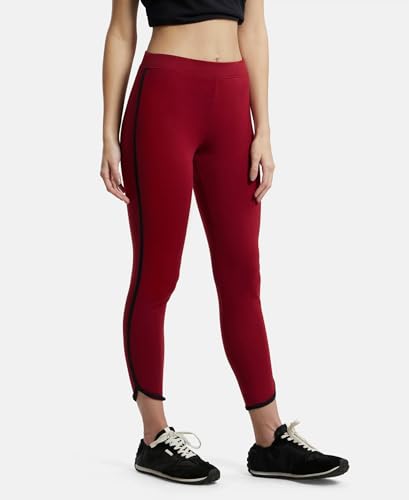 Jockey Women's Super Combed Cotton Elastane Stretch Leggings with Coin Pocket and Contrast Side Piping_Style_AW73_Rhubarb_L