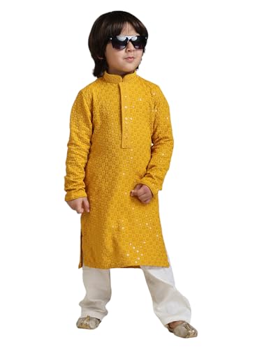 Manyavar Boys Viscose Sequined Kurta Pyjama Set (2pcs)(10-12 years)
