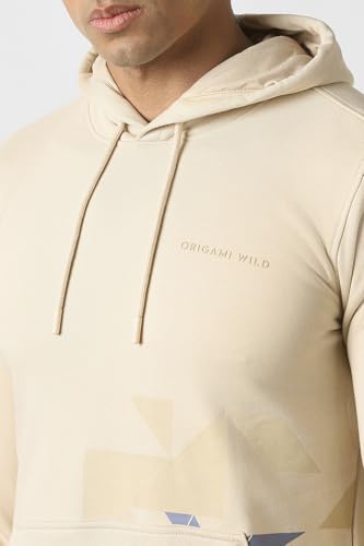 Men Cream Print Hooded Neck Sweatshirt