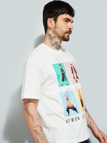 Max URB_N Men Demon Slayer Oversized T-Shirt(Off White_XL)