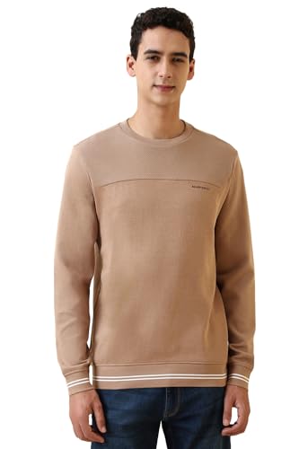 Men Beige Crew Neck Full Sleeves Casual Sweatshirt