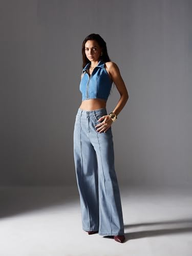 Miss Chase Women's Straight-Fit High-Rise Regular-Length Non-Stretchable Denim Jeans (MCSS24DEN79-02-941-32, Dreamwave Blue, 32)