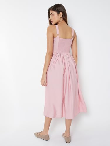 Max Women Smocked A-line Dress (Pink_M)