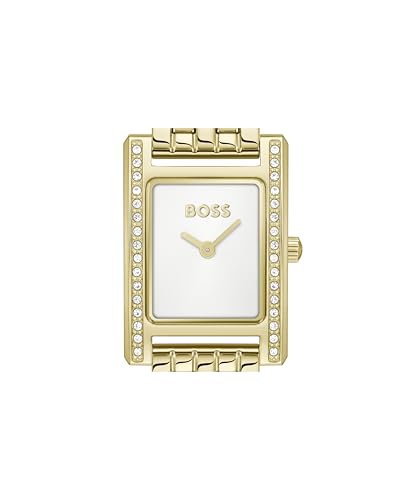 BOSS Women's Lucy Precious Watch, Black Leather Strap 3B Modern, Stylish Timepiece - Gift for Her 18.5mm, Gold Plated, bracelet