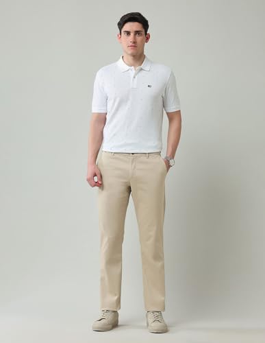 Arrow Sports Men's Beige Solid Mid Rise Cotton Button Regular Fit Flat Front Slant Pocket Trousers (ASAJTR2622_Beige_36)