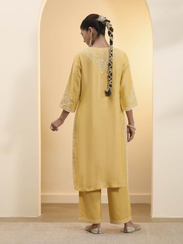 BIBA Solid Cotton Silk Straight Festive Kurta Set