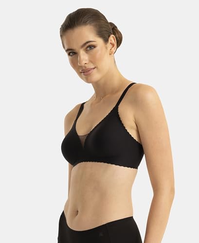 Jockey 1844 Women's Wirefree Padded Soft Touch Microfiber Elastane Medium Coverage Bonded Tech T-Shirt Bra with Reinforced Side Support_Black_32B