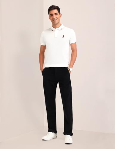 U.S. POLO ASSN. Mens Solid Black Mid Rise Cotton Button Classic Flat Front Slant Pocket Casual Pants (USTRO1785S_Black_)