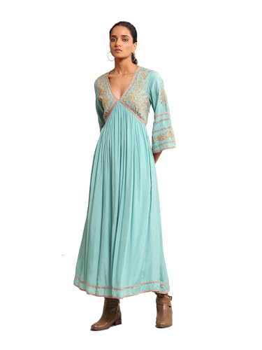 Ritu Kumar Turquoise Embroidered Tussar Silk Dress