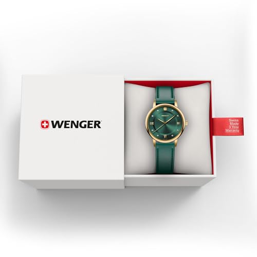 WENGER Urban Donnissima Swiss Made, 35 mm, Green Dial, Green Leather Strap, Women's Watch - 01.1721.116