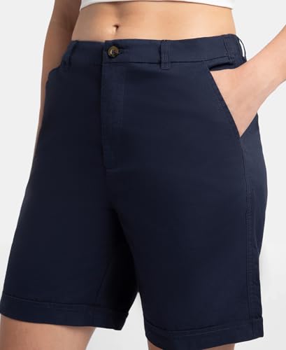 Jockey A125 Women's Super Combed Cotton Woven Twill Fabric Relaxed Fit Shorts with Convenient Side Pockets_Navy Blazer_XXL