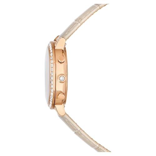 Swarovski Matrix Tennis Chrono Watch, Swiss Made, Leather Strap, Beige, Rose Gold-Tone Finish, Beige, Strap
