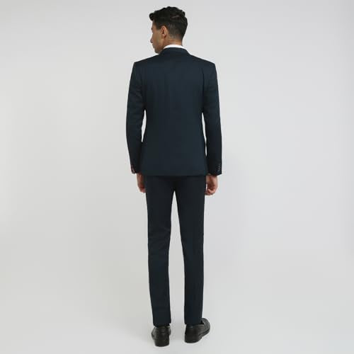 Raymond Men Contemporary Fit Dobby Pattern Terry Linen Blend Notch Lapel Full Sleeve Ceremonial Suit Green