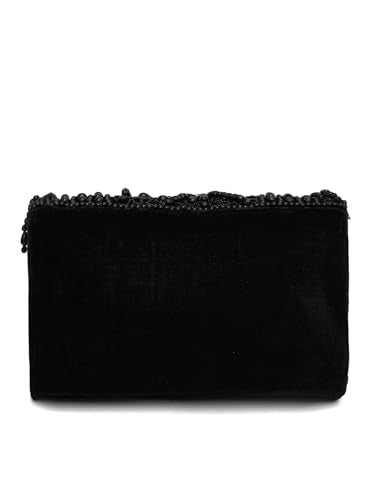 FABBHUE Women's Velvet Black Hand Embroidery Box Clutch Bag