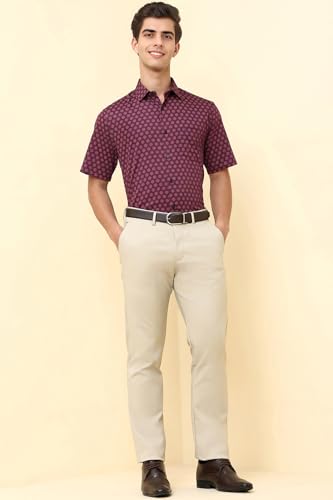 Men Purple Print Half Sleeves Formal Shirt