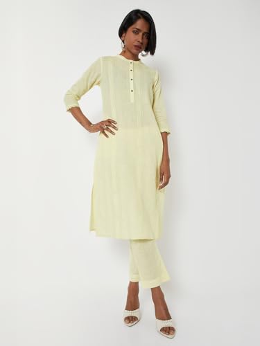 Max Women Seersucker Straight Kurta Set (Off White_XL)